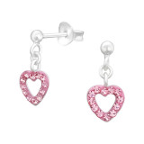 Hanging Heart - 925 Sterling Silver Kids Ear Studs with Crystal SD41026