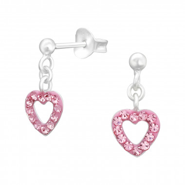 Hanging Heart - 925 Sterling Silver Kids Ear Studs with Crystal SD41026