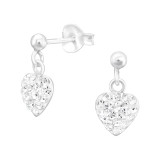 Hanging Heart - 925 Sterling Silver Kids Ear Studs with Crystal SD41027
