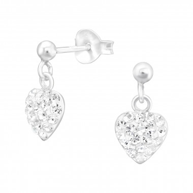 Hanging Heart - 925 Sterling Silver Kids Ear Studs with Crystal SD41027