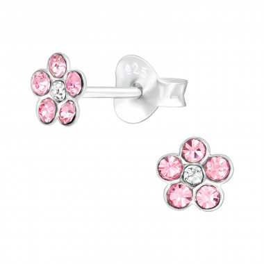 Flower - 925 Sterling Silver Kids Ear Studs with Crystal SD41076