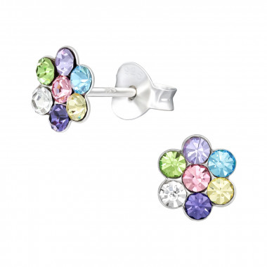 Flower - 925 Sterling Silver Kids Ear Studs with Crystal SD41092