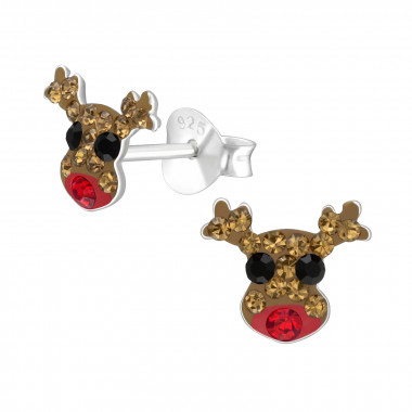 Reindeer - 925 Sterling Silver Kids Ear Studs with Crystal SD41130