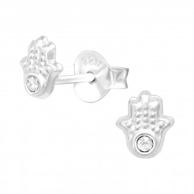 Hamsa - 925 Sterling Silver Kids Ear Studs with Crystal SD41276
