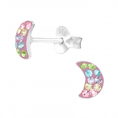 Moon - 925 Sterling Silver Kids Ear Studs with Crystal SD41518