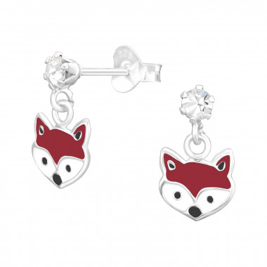 Hanging Fox - 925 Sterling Silver Kids Ear Studs with Crystal SD41591