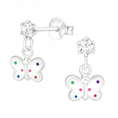 Hanging Butterfly - 925 Sterling Silver Kids Ear Studs with Crystal SD41601