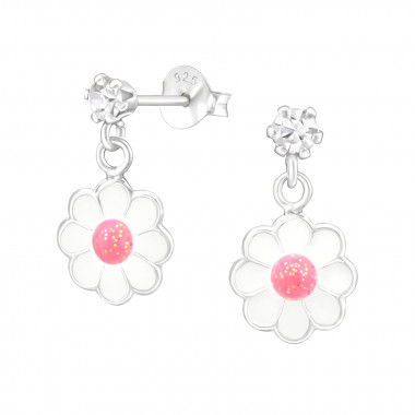 Hanging Flower - 925 Sterling Silver Kids Ear Studs with Crystal SD41602