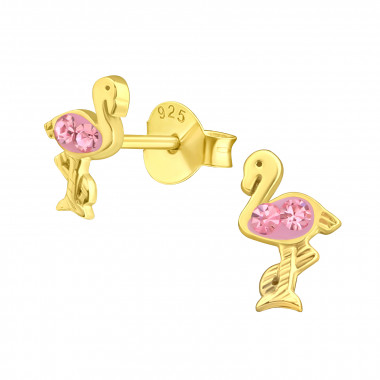 Flamingo - 925 Sterling Silver Kids Ear Studs with Crystal SD41640