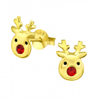 Reindeer - 925 Sterling Silver Kids Ear Studs with Crystal SD41745