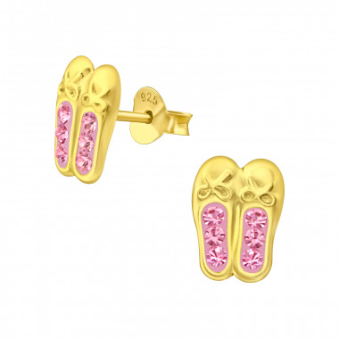 Ballerina Shoes - 925 Sterling Silver Kids Ear Studs with Crystal SD41754