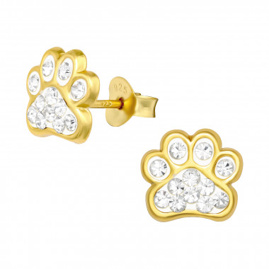 Paw Print - 925 Sterling Silver Kids Ear Studs with Crystal SD41763