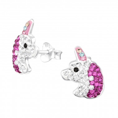 Unicorn - 925 Sterling Silver Kids Ear Studs with Crystal SD41797
