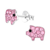 Pig - 925 Sterling Silver Kids Ear Studs with Crystal SD42037