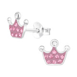 Crown - 925 Sterling Silver Kids Ear Studs with Crystal SD42038