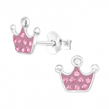 Crown - 925 Sterling Silver Kids Ear Studs with Crystal SD42038