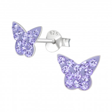Butterfly - 925 Sterling Silver Kids Ear Studs with Crystal SD4218