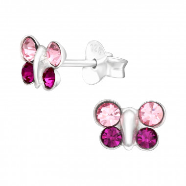Butterfly - 925 Sterling Silver Kids Ear Studs with Crystal SD42414