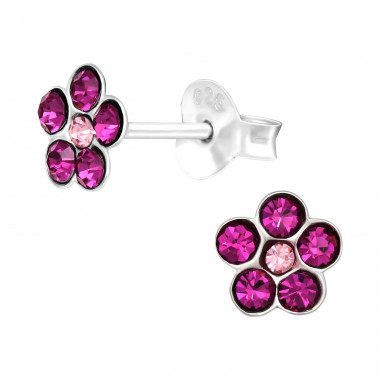 Flower - 925 Sterling Silver Kids Ear Studs with Crystal SD42415