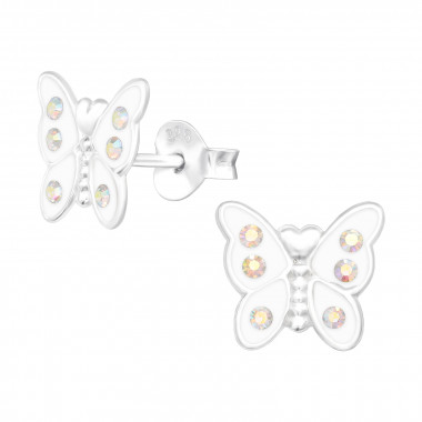 Butterfly - 925 Sterling Silver Kids Ear Studs with Crystal SD42416