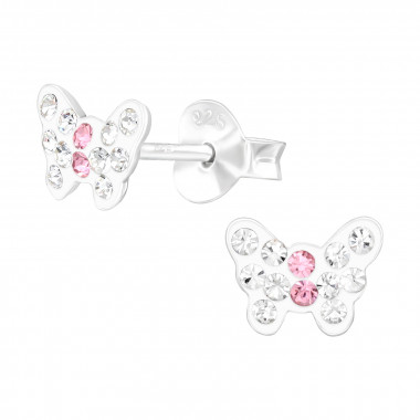 Butterfly - 925 Sterling Silver Kids Ear Studs with Crystal SD42417