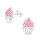 Cupcake - 925 Sterling Silver Kids Ear Studs with Crystal SD42419