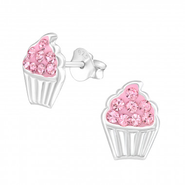 Cupcake - 925 Sterling Silver Kids Ear Studs with Crystal SD42419