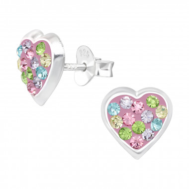 Heart - 925 Sterling Silver Kids Ear Studs with Crystal SD42420