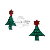 Christmas Tree - 925 Sterling Silver Kids Ear Studs with Crystal SD42424