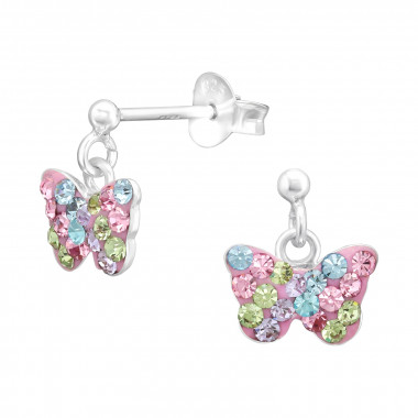 Butterfly - 925 Sterling Silver Kids Ear Studs with Crystal SD42427