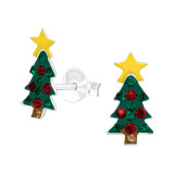 Christmas Tree - 925 Sterling Silver Kids Ear Studs with Crystal SD42428