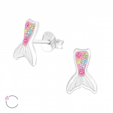 Mermaid Tail - 925 Sterling Silver Kids Ear Studs with Crystal SD42508