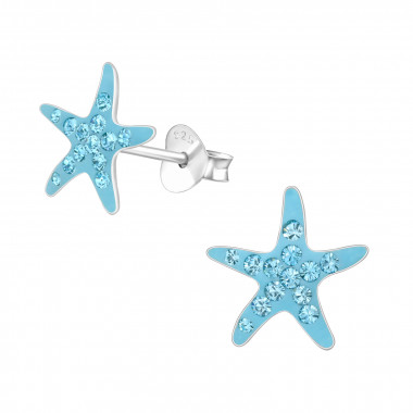 Starfish - 925 Sterling Silver Kids Ear Studs with Crystal SD42509