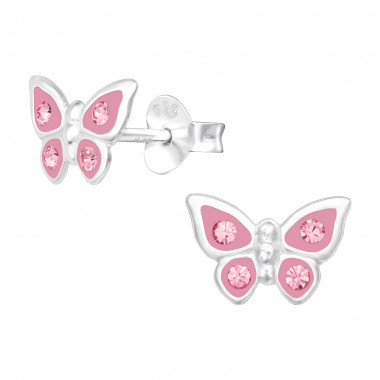 Butterfly - 925 Sterling Silver Kids Ear Studs with Crystal SD42754