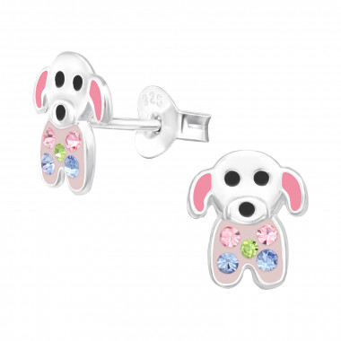 Dog - 925 Sterling Silver Kids Ear Studs with Crystal SD42760