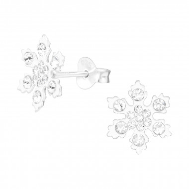 Snowflake - 925 Sterling Silver Kids Ear Studs with Crystal SD42814