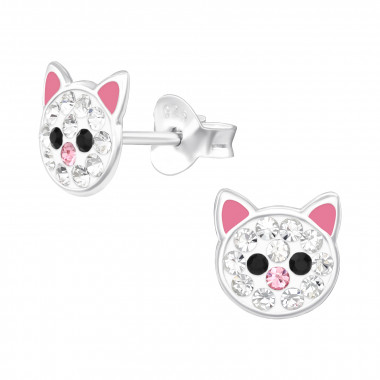 Cat - 925 Sterling Silver Kids Ear Studs with Crystal SD42932
