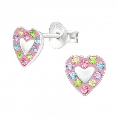 Heart - 925 Sterling Silver Kids Ear Studs with Crystal SD42935