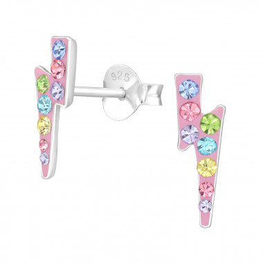 Lightning Bolt - 925 Sterling Silver Kids Ear Studs with Crystal SD42937