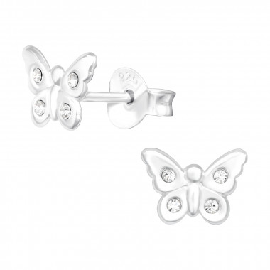 Butterfly - 925 Sterling Silver Kids Ear Studs with Crystal SD42957