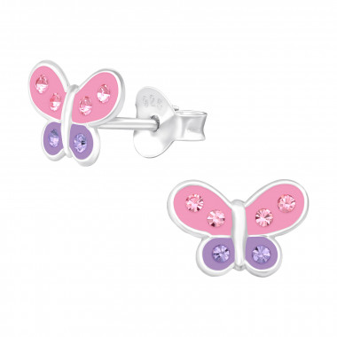 Butterfly - 925 Sterling Silver Kids Ear Studs with Crystal SD43040
