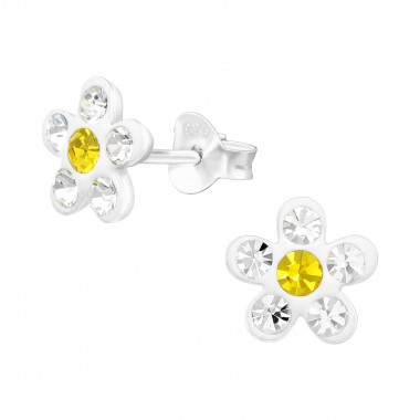 Flower - 925 Sterling Silver Kids Ear Studs with Crystal SD43044