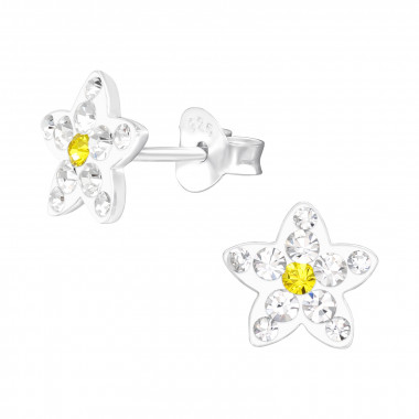 Flower - 925 Sterling Silver Kids Ear Studs with Crystal SD43046