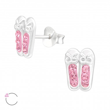 Ballerina Shoes - 925 Sterling Silver Kids Ear Studs with Crystal SD43049