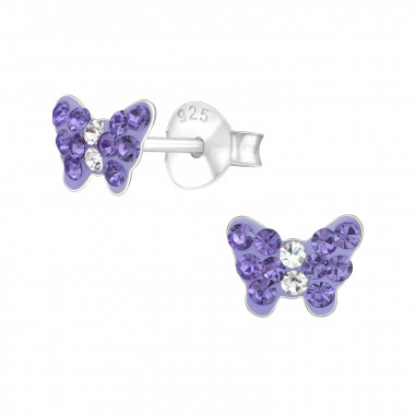 Butterfly - 925 Sterling Silver Kids Ear Studs with Crystal SD43090