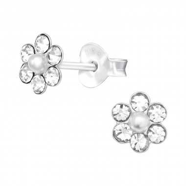 Flower - 925 Sterling Silver Kids Ear Studs with Crystal SD43091