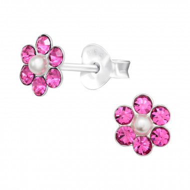 Flower - 925 Sterling Silver Kids Ear Studs with Crystal SD43092