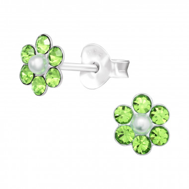 Flower - 925 Sterling Silver Kids Ear Studs with Crystal SD43093