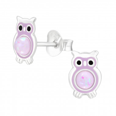 Owl - 925 Sterling Silver Kids Ear Studs with Crystal SD43123