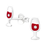 Wine Glass - 925 Sterling Silver Kids Ear Studs with Crystal SD43175